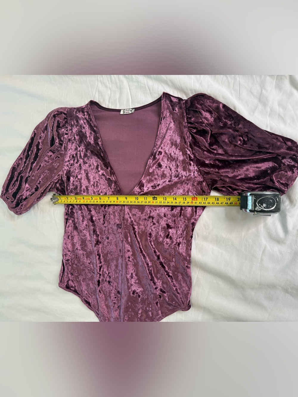 Free People Mauve Velvet Puff Sleeve Bodysuit Boho Glam Festival Party Medium - Picture 8 of 10